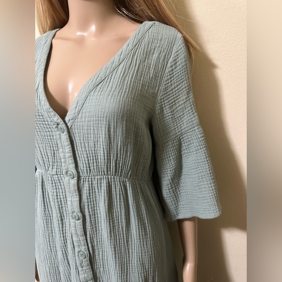 P Cill Long Green Button Dress Size Small With Pockets EUC Flowy Mid Sleeves - Picture 6 of 11
